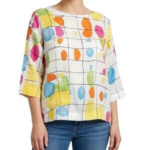 A la Carte Womens Sz XL Wearable Art to Wear Colorful Tropical Blouse Shirt Top